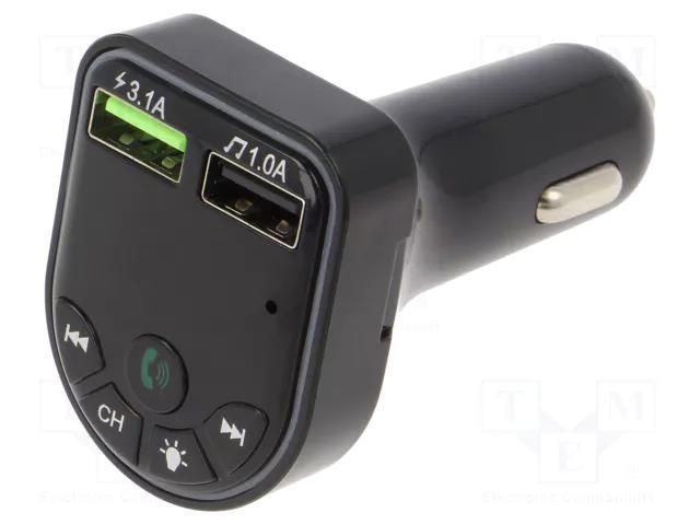 FM transmitter; USB A socket x2; Uin: 12÷24V; 5V/1A,5V/3.1A; 5m GEMBIRD BTT-05