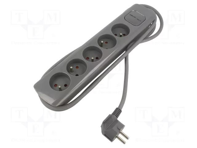 Extension lead; 3x1.5mm2; Sockets: 5; grey; 1.8m; 16A QOLTEC QOLTEC-50275