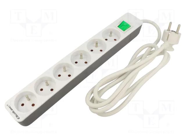 Extension lead; 3x1.5mm2; Sockets: 6; white; 1.8m; 16A QOLTEC QOLTEC-50292