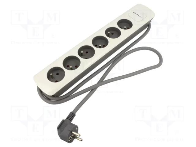 Extension lead; 3x1.5mm2; Sockets: 6; white-grey; 1.8m; 16A QOLTEC QOLTEC-50297