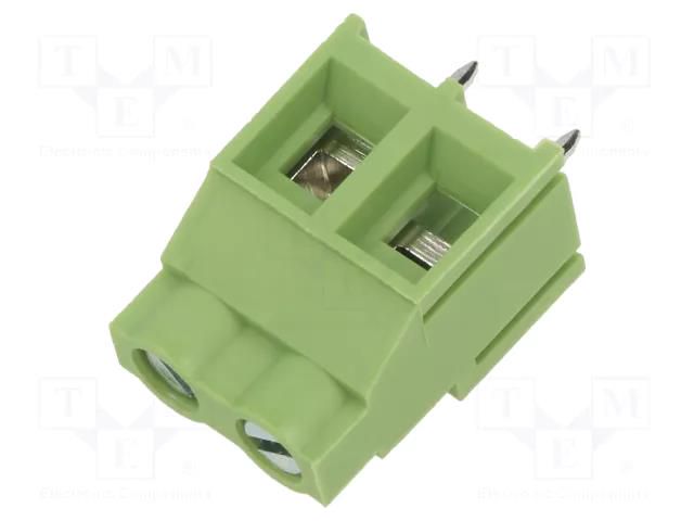 PCB terminal block; angled 90°; 7.62mm; ways: 2; on PCBs; terminal XINYA XY636-2P-7.62-GN