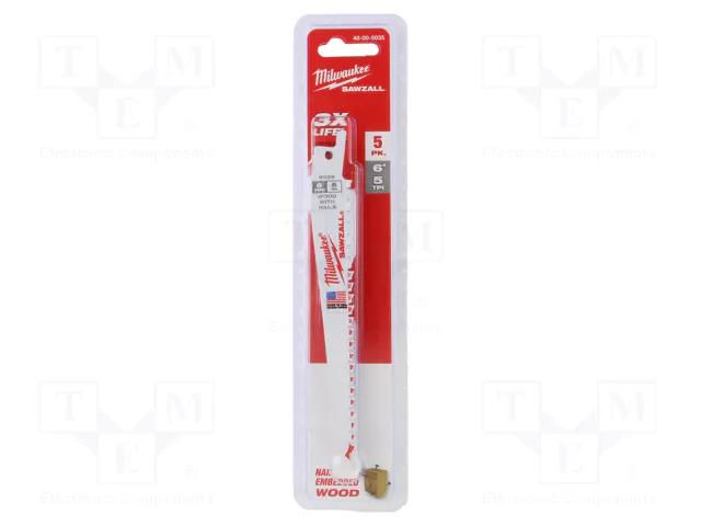 Hacksaw blade-set; wood,wood with nails; 150mm; 5teeth/inch Milwaukee MW-48005035
