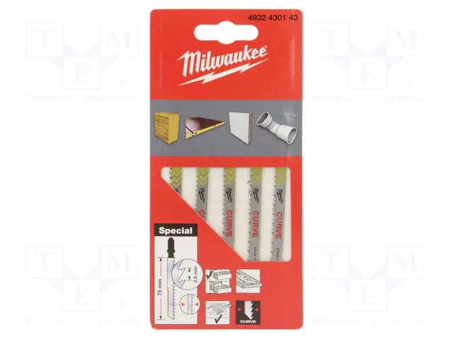 Hacksaw blade-set; wood; 75mm; 5pcs; Kind of holder: T Milwaukee MW-4932430143