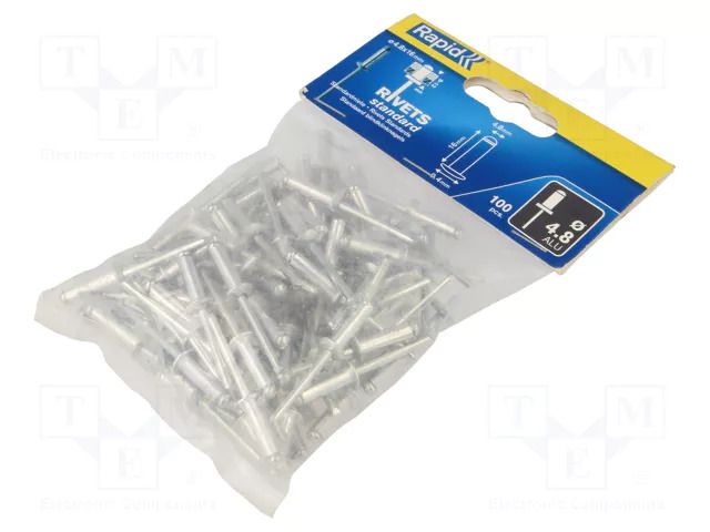 Rivet; aluminium; Rivet diam: 4.8mm; L.rivet: 16mm; 100pcs. RAPID RAP-4.8/16-100