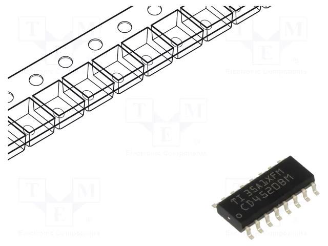 IC: digital; binary up counter; Ch: 2; CMOS; SMD; SO16; CD4000 TEXAS INSTRUMENTS CD4520BM96