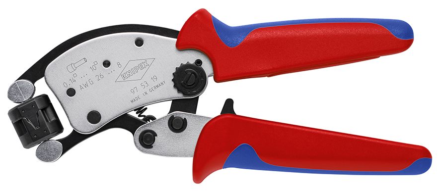 KNIPEX 97 53 19 SB Twistor® T Self-Adjusting Crimping Pliers for wire ferrules with rotatable die head with multi-component handles chrome-plated 196 mm 97 53 19 SB 4003773088578
