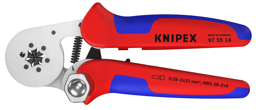 KNIPEX 97 55 14 Self-Adjusting Crimping Pliers for wire ferrules with lateral access with multicomponent handles chrome-plated 180 mm 97 55 14 4003773084860