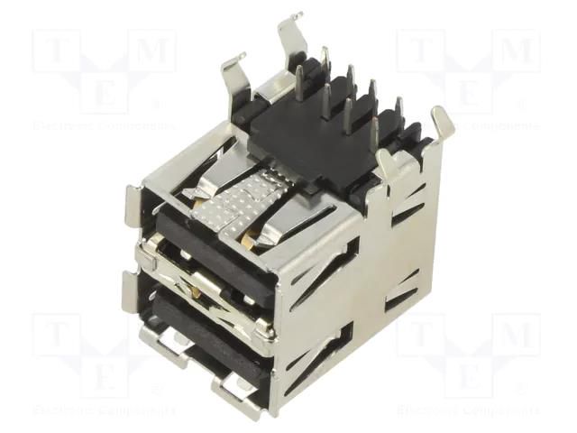 Connector: USB A; socket; THT; angled 90°; double; gold-plated TE Connectivity 1903815-1