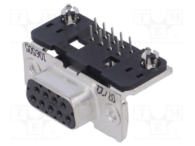 Connector: D-Sub; PIN: 9; socket; female; PCB snap; angled 90°; THT TE Connectivity 1-106505-2