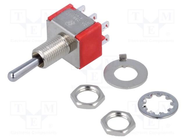 Switch: toggle; Pos: 3; DP3T; ON-OFF-ON; 2A/250VAC; 5A/28VDC; 10.4mm TE Connectivity 1-1825139-0