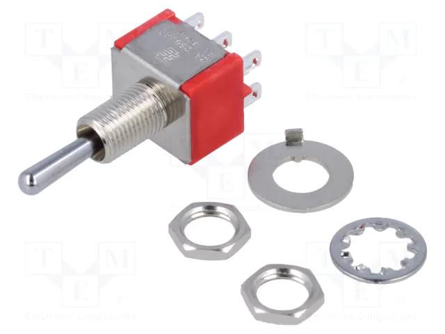 Switch: toggle; Pos: 3; DP3T; ON-OFF-ON; 2A/250VAC; 5A/28VDC; 10.4mm TE Connectivity 1-1825139-0