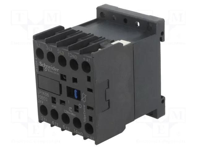 Contactor: 3-pole; NO x3; Auxiliary contacts: NO; 24VDC; 6A; W: 45mm SCHNEIDER ELECTRIC LP1K0610BD3