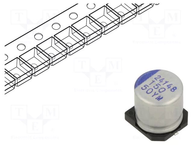 Capacitor: hybrid; -55÷125°C; 150uF; 50VDC; SMD; Body dim: Ø10x10mm SAMWHA YM1H157M10010VR