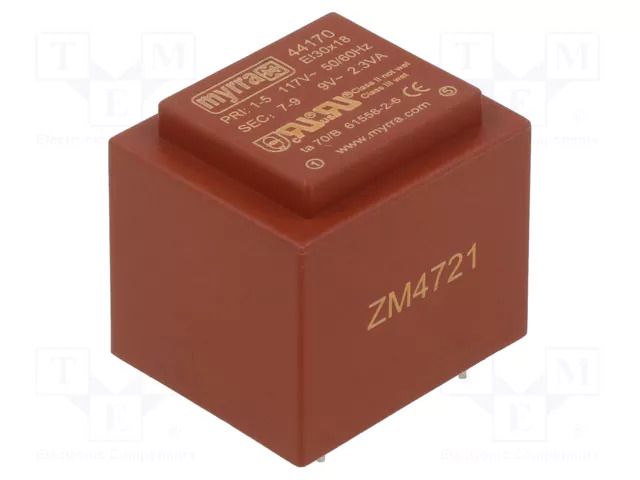 Transformer: encapsulated; 2.3VA; 117VAC; 9V; 256mA; PCB MYRRA MYRRA-44170