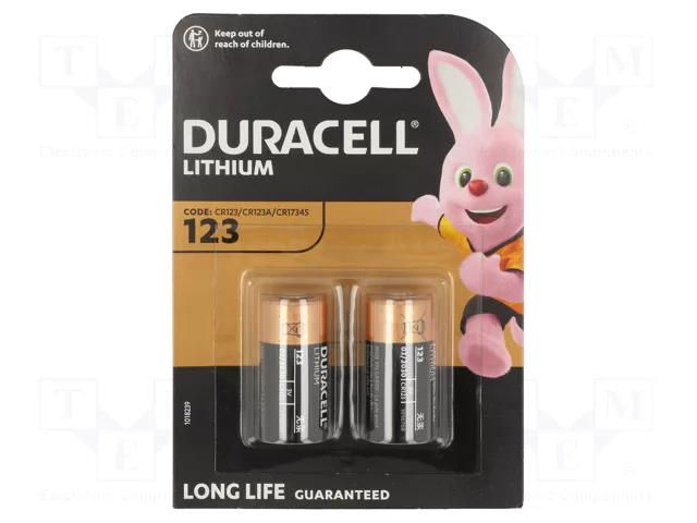 Battery: lithium; CR123A,R123; 3V; non-rechargeable; Ø17x34mm DURACELL BAT-CR123/DR-B2