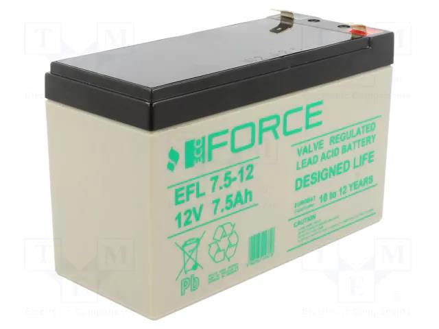 Re-battery: acid-lead; 12V; 7.5Ah; AGM; maintenance-free; EFL ECO FORCE ACCU-EFL7.5-12/ECF