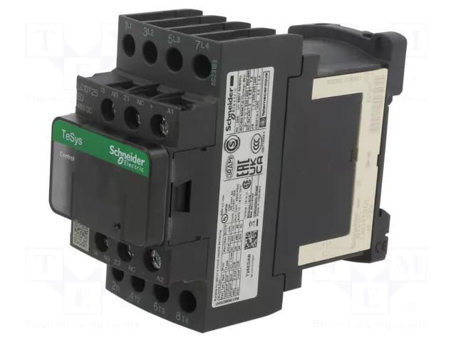 Contactor: 4-pole; NO x4; Auxiliary contacts: NC + NO; 48VDC; 25A SCHNEIDER ELECTRIC LC1DT25ED