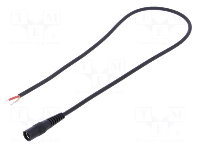 Cable; 1x1mm2; wires,DC 5,5/2,1 socket; straight; black; 0.5m WEST POL S21-TT-C100-050BK