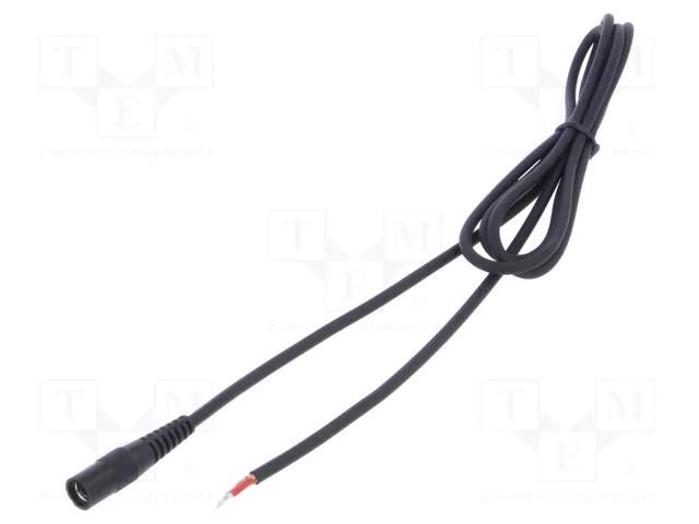 Cable; 1x1mm2; wires,DC 5,5/2,1 socket; straight; black; 1.5m WEST POL S21-TT-C100-150BK