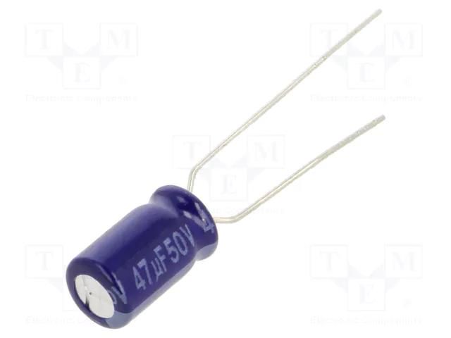 Capacitor: electrolytic; THT; 47uF; 50VDC; Ø6.3x11.2mm; Pitch: 5mm PANASONIC ECA1HM470B
