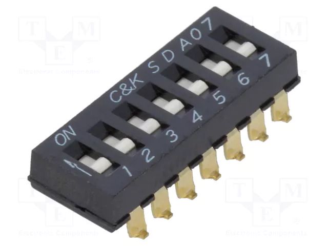 Switch: DIP-SWITCH; Poles number: 7; OFF-ON; 0.025A/24VDC; Pos: 2 C&K SDA07H0SBR