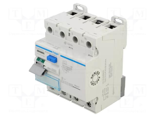 RCD breaker; Inom: 40A; Ires: 30mA; Max surge current: 250A; IP20 HAGER CDB640D