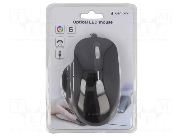 Mouse; black; USB A; optical,wired; 1.35m; No.of butt: 6 GEMBIRD MUS-6B-02