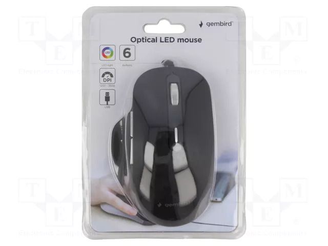Mouse; black; USB A; optical,wired; DPI change button,with LED GEMBIRD MUS-6B-02