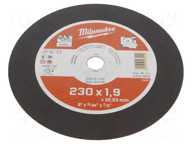 Cutting wheel; Ø: 230mm; Øhole: 22.2mm; Disc thick: 1.9mm Milwaukee MW-4932451480