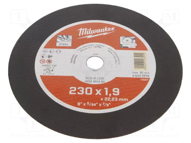 Cutting wheel; Ø: 230mm; Øhole: 22.2mm; Disc thick: 1.9mm Milwaukee MW-4932451480