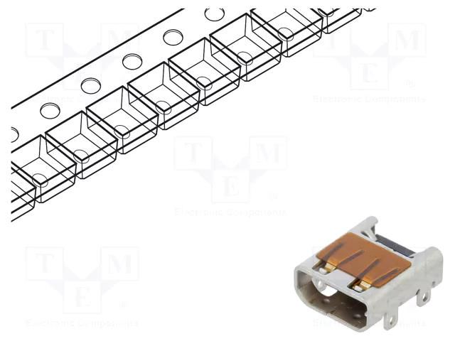 Connector: HDMI; socket; PIN: 19; selectively gold plated; SMT AMPHENOL COMMUNICATIONS SOLUTIONS 10118242-001RLF
