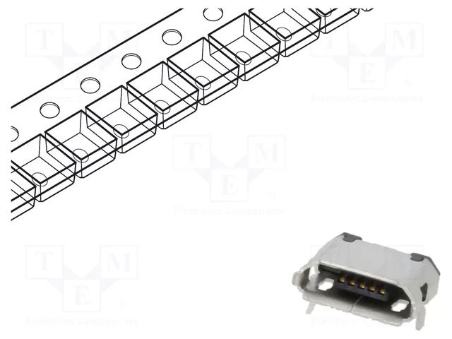 Connector: USB B micro; socket; SMT; PIN: 5; horizontal; USB 2.0 GCT USB3135-30-A