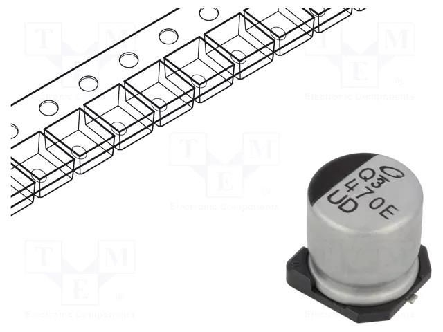 Capacitor: electrolytic; SMD; 470uF; 25VDC; Ø10x10mm; ±20%; 5000h NICHICON UUD1E471MNL1GS