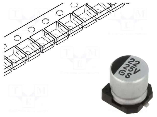 Capacitor: electrolytic; SMD; 22uF; 25VDC; Ø5x5.4mm; ±20%; -40÷85°C CHANGZHOU HUAWEI ELECTRONIC VS1E220MC054000CE0
