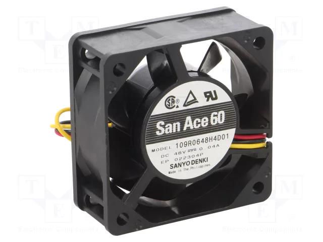 Fan: DC; axial; 48VDC; 60x60x25mm; 31.8m3/h; 28dBA; ball; 3800rpm SANYO DENKI 109R0648H4D01