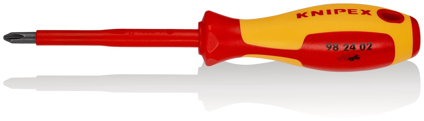 KNIPEX 98 24 02 Screwdriver for cross recessed screws Phillips® insulating multi-component handle, VDE-tested burnished 212 mm 98 24 02