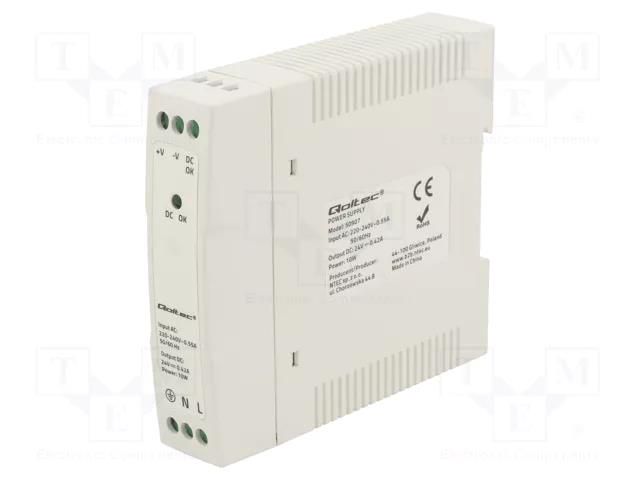Power supply: switching; for DIN rail; 10W; 24VDC; 0.42A; IP20 QOLTEC QOLTEC-50907