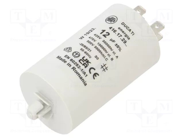 Capacitor: polypropylene; motors, run; 12uF; 425VAC; Ø40x70mm; ±5% DUCATI ENERGIA 4.16.17.29.71