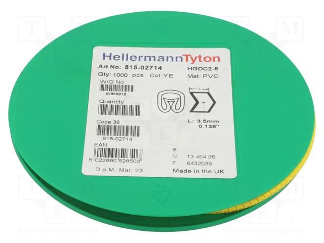 Markers; Marking: P; 2÷5mm; PVC; yellow; -65÷105°C; leaded; HGDC2-5 HELLERMANNTYTON HGDC2-5-PVC-YE