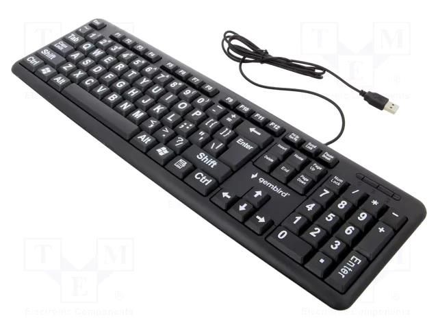 Keyboard; black; USB A; wired,US layout; Features: big letters GEMBIRD KB-US-103