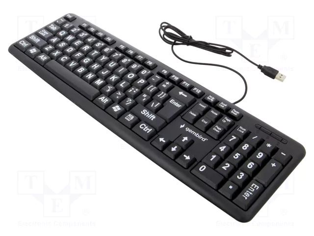 Keyboard; black; USB A; wired,US layout; big letters; 1.5m GEMBIRD KB-US-103