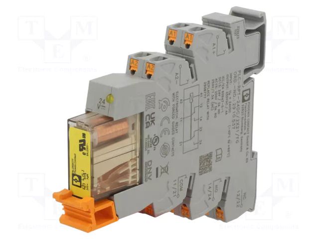 Relay: interface; DPDT; Ucoil: 24VDC; 6A; 6A/250VAC; 6A/250VDC PHOENIX CONTACT PLC-RPT-24/2X21/FG