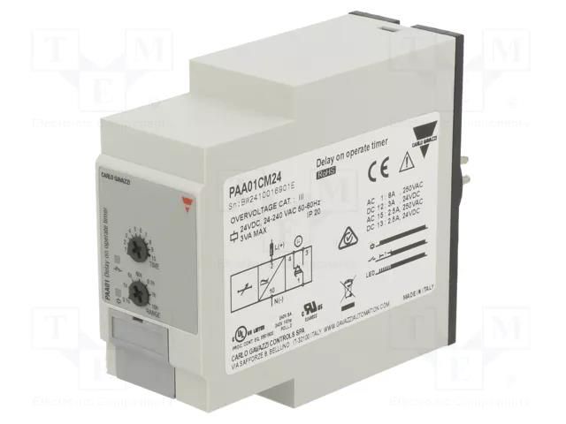 Timer; 0,1s÷100h; SPDT; 250VAC/8A,24VDC/5A; Usup: 24÷240VAC; IP20 CARLO GAVAZZI PAA01CM24