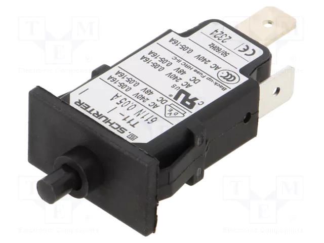 Circuit breaker; Urated: 240VAC; 48VDC; 0.05A; SPST; Poles: 1; MCB SCHURTER T11-611N-0.05A