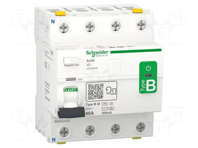 RCBO breaker; Inom: 40A; Ires: 300mA; Poles: 3+N; 400VAC; IP20; ILD SCHNEIDER ELECTRIC A9Z64440