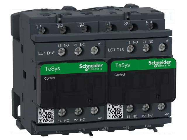 Contactor: 3-pole reversing; NO x3; Auxiliary contacts: NC + NO SCHNEIDER ELECTRIC LC2D18F7