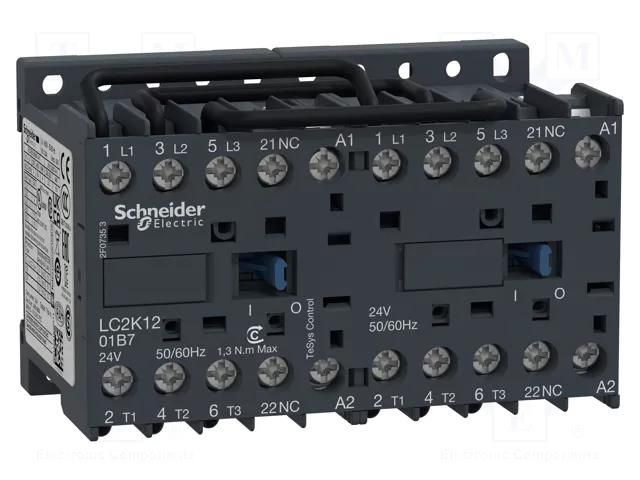 Contactor: 3-pole reversing; NO x3; Auxiliary contacts: NC; 24VAC SCHNEIDER ELECTRIC LC2K1201B7