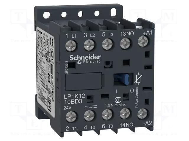 Contactor: 3-pole; NO x3; Auxiliary contacts: NO; 24VDC; 12A SCHNEIDER ELECTRIC LP1K1210BD3