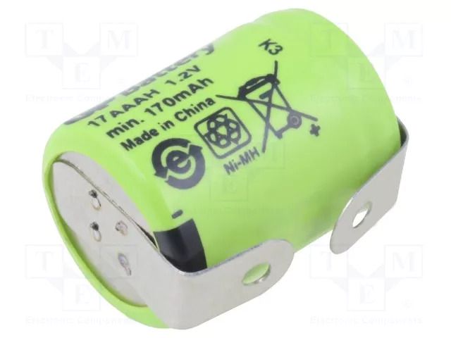 Re-battery: Ni-MH; 1/3AAA,1/3R03; 1.2V; 170mAh; soldering lugs GP ACCU-1/3AAA/170-GP
