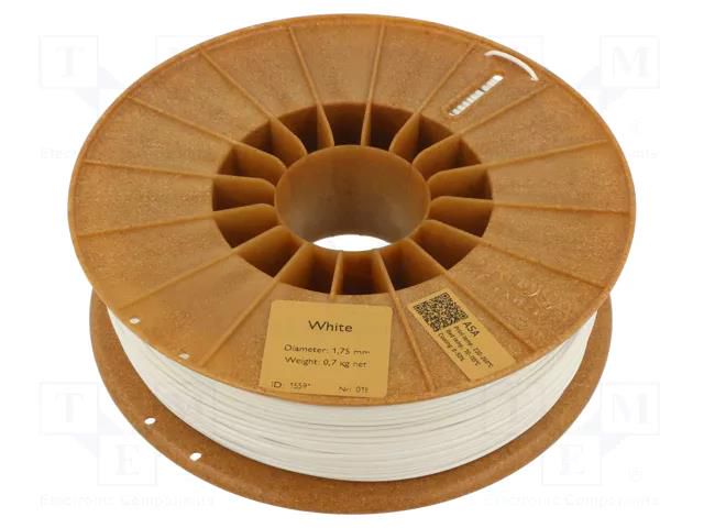 Filament: ASA; 1.75mm; white; 220÷250°C; 700g; Table temp: 90÷110°C ROSA 3D ROSA-3284